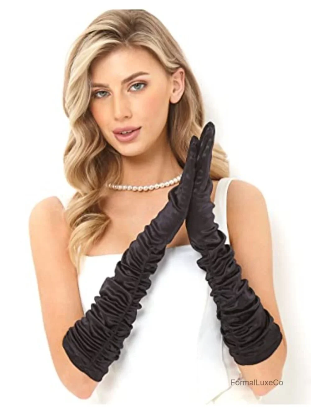 Satin Shirred Opera Gloves 20s Flapper Gatsby Costume Accessory